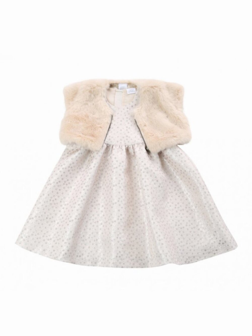EUC Egg by Susan Lazar Isabelle Faux Fur Vest Dress Set - Champaign - size 4